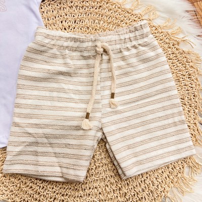  Conj. Camiseta The Big Boss e Bermuda em Linho - Branco e Areia